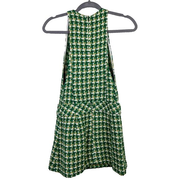 Zara Green Houndstooth Tweed Pinafore Mini Dress Sleeveless Textured Cotton XS - Picture 7 of 16